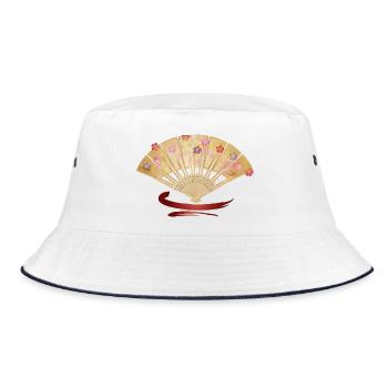 Elegant fan with cherry blossoms and red accent - Bucket Hat - white/navy - Front