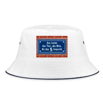 Rue du 5 mit Inschrift - Bucket Hat - Weiß/Navy - Vorne