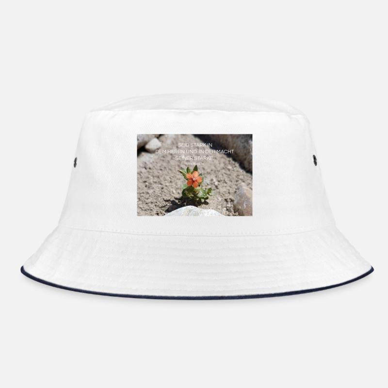 Kraft durch Glauben Blume der Stärke - Bucket Hat - Weiß/Navy