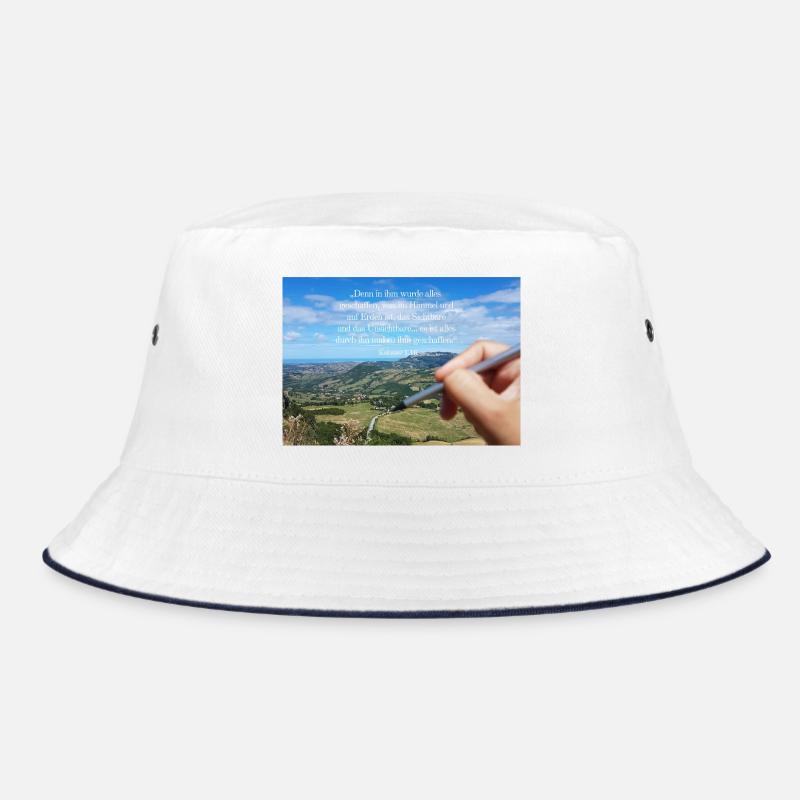 Himmlisches Schöpfungszitat Landschaft - Bucket Hat - Weiß/Navy