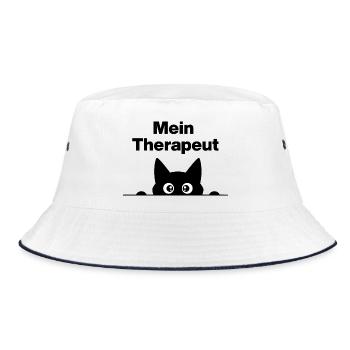 MEIN THERAPEUT IST MEINE KATZE! 😻 FELLNASE PFOTE - Bucket Hat - Weiß/Navy - Vorne