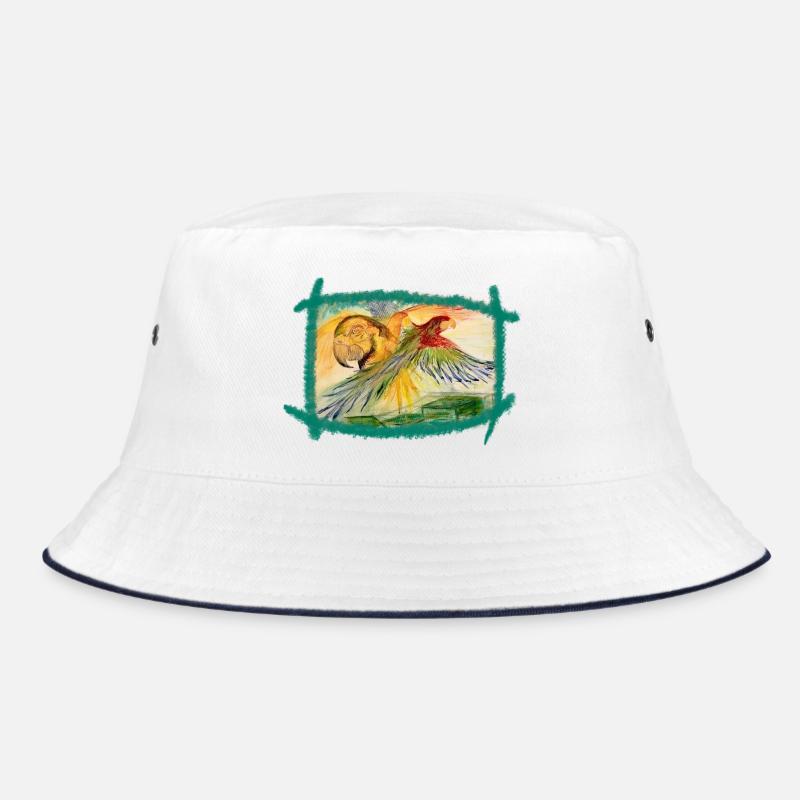 Aras über dem Regenwald - Bucket Hat - Weiß/Navy