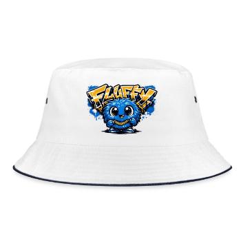 Fluffy Graffiti Blaues Maskottchen - Bucket Hat - Weiß/Navy - Vorne