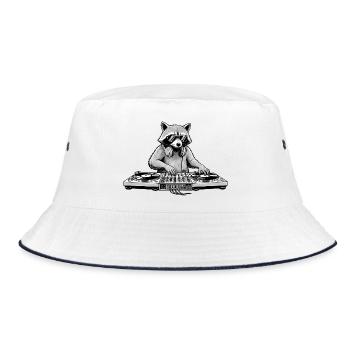 DJ Waschbär Electro Ei Party Disco Musik Rave  - Bucket Hat - Weiß/Navy - Vorne