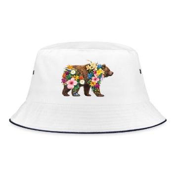 Bear made of wild flowers - Bucket Hat - white/navy - Front