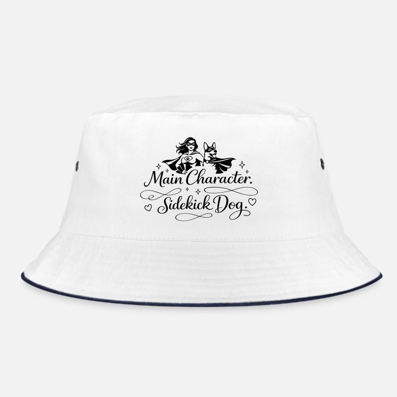 Main Character. Sidekick dog. - Bucket Hat - Weiß/Navy