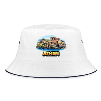 Athen Akropolis Insel Illustration - Bucket Hat - Weiß/Navy - Vorne