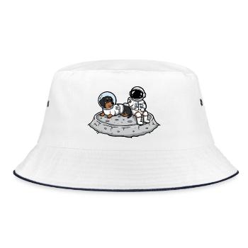 Astronautenhund Dackel, Mondraum, - Bucket Hat - Weiß/Navy - Vorne