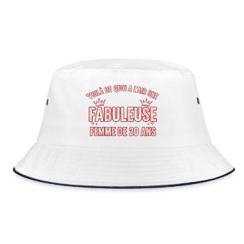 Fabelhafte 20-jährige Queen of Style - Bucket Hat - Weiß/Navy - Vorne