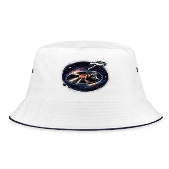 Astronaut as a plate needle in space - Bucket Hat - white/navy - Front