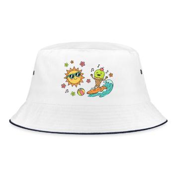 Sonne Surf Kugeleis Badespaß Sommerzeit Hitzefrei - Bucket Hat - white/navy - Front