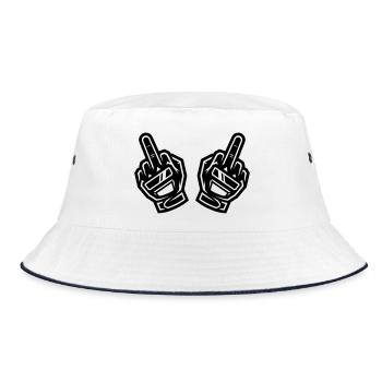 Zwei Mittelfinger Handschuhe Schwarz Symbol - Bucket Hat - Weiß/Navy - Vorne