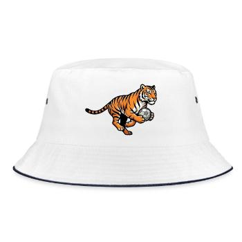 Starker Tiger Mit Fußball Für Fußballfans - Bucket Hat - Weiß/Navy - Vorne