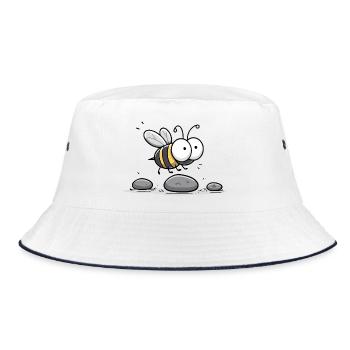 Kleine Biene über Steinen - Bucket Hat - Weiß/Navy - Vorne