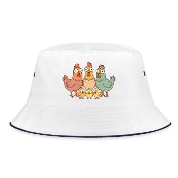Hühnerfamilie - Bucket Hat - Weiß/Navy - Vorne
