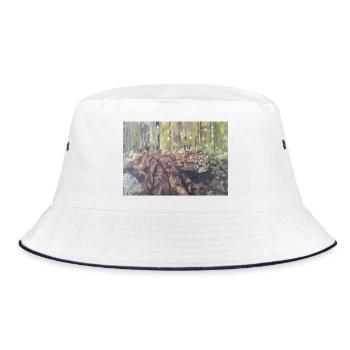 Logs in the forest – an impressionistic landscape - Bucket Hat - white/navy - Front