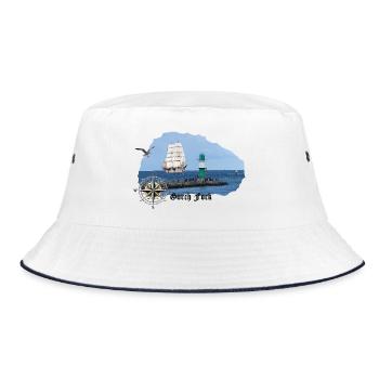 Segler & Leuchtturm an der Nordsee - Bucket Hat - Weiß/Navy - Vorne