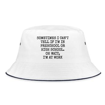 Humor Desk Schule College | Funny Work Kaffee - Bucket Hat - Weiß/Navy - Vorne