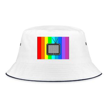 Retro TV auf Regenbogenstreifen - Bucket Hat - Weiß/Navy - Vorne