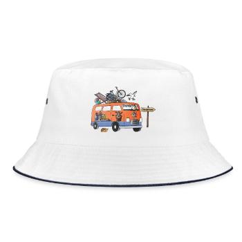 Holland Camper Motiv Vanlife Camping Urlaub - Bucket Hat - Weiß/Navy - Vorne