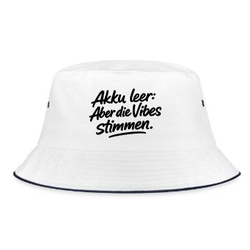 Akku leer: Aber die Vibes stimmen. - Bucket Hat - Weiß/Navy - Vorne