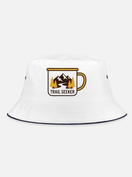 Berge Tasse Wander Logo - Bucket Hat - Weiß/Navy - Vorne