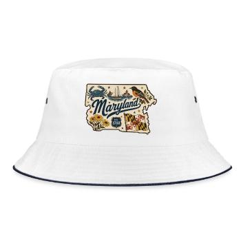 Maryland Vintage State Flag & Crab Sticker - Bucket Hat - white/navy - Front