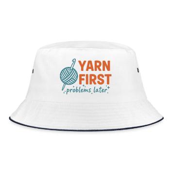 Häkelliebhaber-Garn Erste Probleme später Lustig - Bucket Hat - Weiß/Navy - Vorne