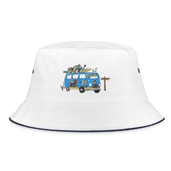 Schweden Camper Motiv Vanlife Camping Urlaub - Bucket Hat - Weiß/Navy - Vorne