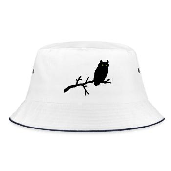 Grimme Eule Silhouette mit grünen Augen auf Ast - Bucket Hat - Weiß/Navy - Vorne
