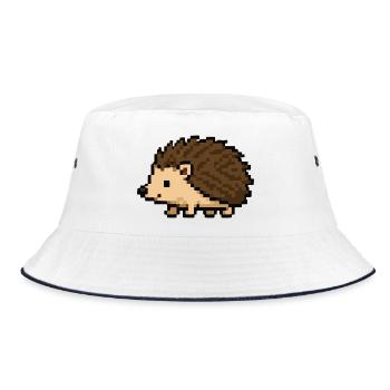 Pixeliger Igel im Retro-Stil - Bucket Hat - Weiß/Navy - Vorne
