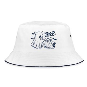 Buh-p Buh Geist Nase Boop Katze Halloween - Bucket Hat - Weiß/Navy - Vorne