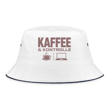 Kaffee & Kontrolle Tech-Motiv - Bucket Hat - Weiß/Navy - Vorne