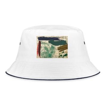Erdfarbene Abstraktbild - Bucket Hat - Weiß/Navy - Vorne