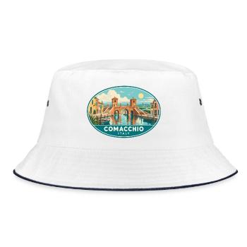 Erleben Sie Comacchio in Italien Vintage Canal Town - Bucket Hat - Weiß/Navy - Vorne