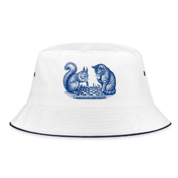 Eichhörnchen Katze Schach - Bucket Hat - Weiß/Navy - Vorne