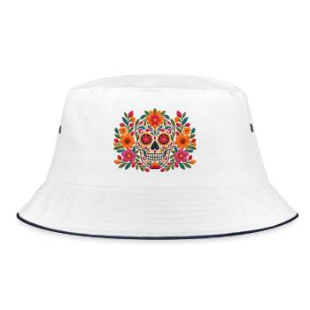 Floral Sugar Skull Burst - Bucket Hat - Weiß/Navy - Vorne