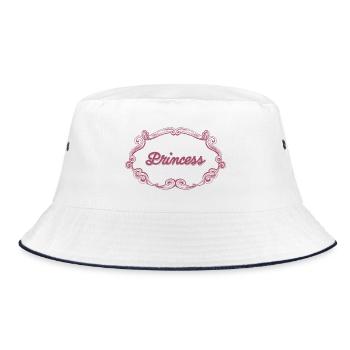 Rosa Prinzessin Schnörkelrahmen - Bucket Hat - Weiß/Navy - Vorne