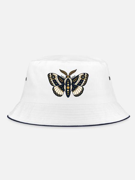 Nachtfalter Mondphasen Motte Mystik Vektor Shirt - Bucket Hat - Weiß/Navy
