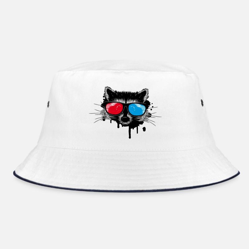 niedlicher Waschbär mit 3D Brille im Graffiti Stil - Bucket Hat - Weiß/Navy