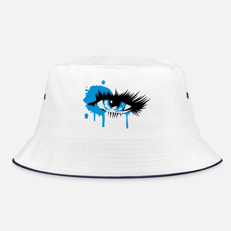 A colored eye with long eyelashes Bucket Hat