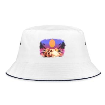 Baby Katze Palmen Sonne - Bucket Hat - Weiß/Navy - Vorne