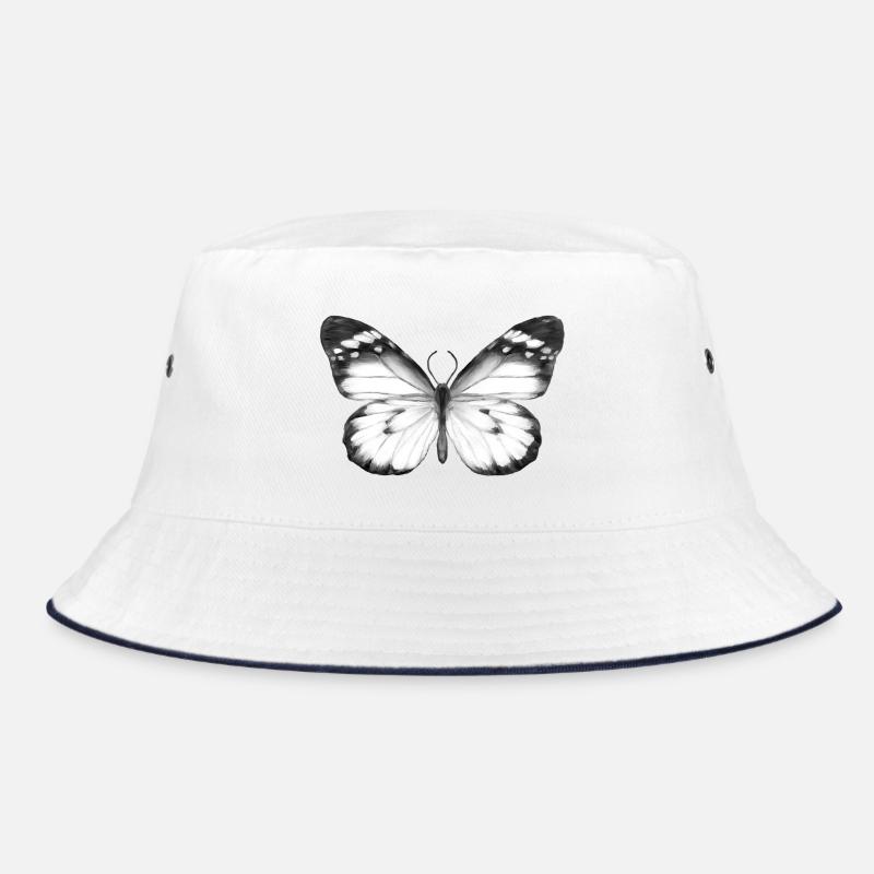 Monochrome Butterfly - Bucket Hat - white/navy