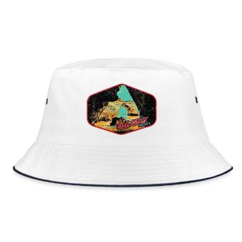 Retro badge, Algarve Portugal, beach summer sun - Bucket Hat - white/navy - Front