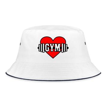 Hantel im roten Herz mit Text 'GYM' - Bucket Hat - Weiß/Navy - Vorne