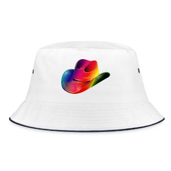 Cowboyhut,Westernhut in Regenbogen Farben - Bucket Hat - Weiß/Navy - Vorne