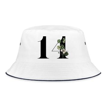 Nummer 14 Blumengrün -14. Geburtstag Blumen - Bucket Hat - Weiß/Navy - Vorne