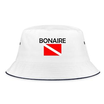 Bonaire Diver Down Flag - Scuba - Diving - Tauchen - Bucket Hat - white/navy - Front