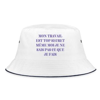 Meine Arbeit ist streng geheim, auch wenn ich es nicht weiß - Bucket Hat - Weiß/Navy - Vorne