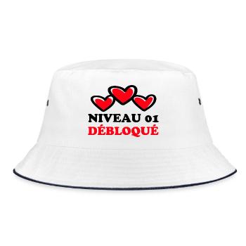 Baumwollhochzeit, 1-jähriges Jubiläumsgeschenk von Mariag - Bucket Hat - Weiß/Navy - Vorne